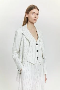 Karen Millen Pinstripe Waistcoat 13 Karen Millen Pinstripe Waistcoat -Karen Millen shop white pinstripe waistcoat 4