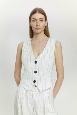 Karen Millen Pinstripe Waistcoat 14 Karen Millen Pinstripe Waistcoat -Karen Millen shop white pinstripe waistcoat 5