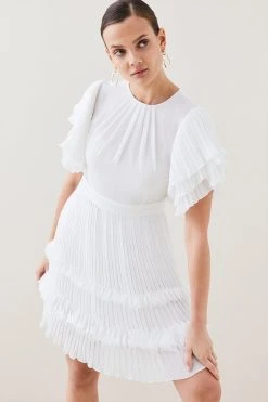 Karen Millen Pleat Detail Fluted Sleeve Short Dress