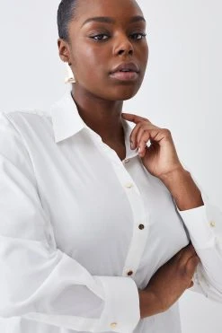 Karen Millen Plus Size Cotton Button Down Shirt -Karen Millen shop white plus size cotton button down shirt 2
