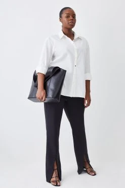 Karen Millen Plus Size Cotton Button Down Shirt -Karen Millen shop white plus size cotton button down shirt 3