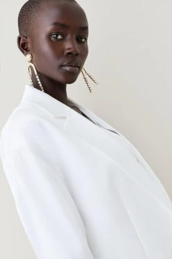 Karen Millen Satin Single Breasted Oversized Blazer -Karen Millen shop white satin single breasted oversized blazer 1 2