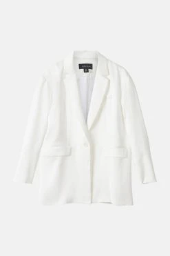 Karen Millen Satin Single Breasted Oversized Blazer -Karen Millen shop white satin single breasted oversized blazer 1 3