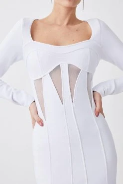 Karen Millen Tall Mesh Cut Out Bandage Knit Midaxi Dress -Karen Millen shop white tall mesh cut out bandage knit midaxi dress 3