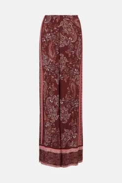 Karen Millen Paisley Placed Border Print Palazzo Trouser -Karen Millen shop wine paisley placed border print palazzo trouser 3