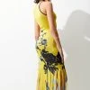 Karen Millen Abstract Slinky Jacquard Knitted Maxi Shredded Hem Dress