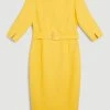 Karen Millen Compact Stretch Roll Neck Pencil Midi Dress -Karen Millen shop yellow compact stretch roll neck pencil midi dress