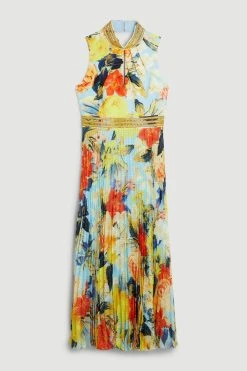 Karen Millen Diamante Trim Infinity Floral Peat Skirt Midi Dress -Karen Millen shop yellow diamante trim infinity floral peat skirt midi dress 2