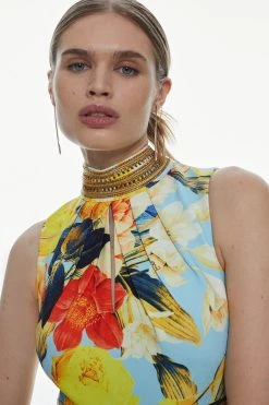 Karen Millen Diamante Trim Infinity Floral Peat Skirt Midi Dress -Karen Millen shop yellow diamante trim infinity floral peat skirt midi dress 5