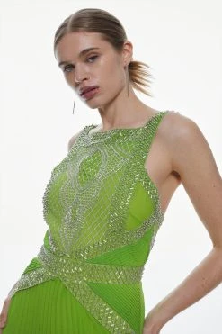 Karen Millen Geo Embellished Pleated Maxi Dress