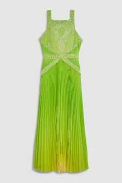 Karen Millen Geo Embellished Pleated Maxi Dress -Karen Millen shop yellow geo embellished pleated maxi dress 1 2