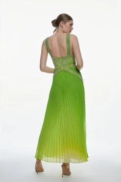 Karen Millen Geo Embellished Pleated Maxi Dress -Karen Millen shop yellow geo embellished pleated maxi dress 1 4