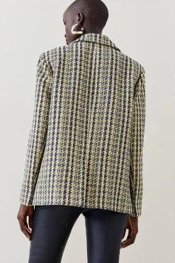 Karen Millen Italian Texture & Sequin Tweed Tailored Double Breasted Jacket -Karen Millen shop yellow italian texture sequin tweed tailored double breasted jacket 1