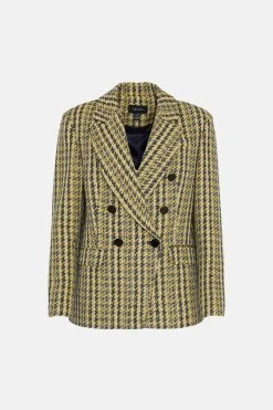Karen Millen Italian Texture & Sequin Tweed Tailored Double Breasted Jacket -Karen Millen shop yellow italian texture sequin tweed tailored double breasted jacket 3