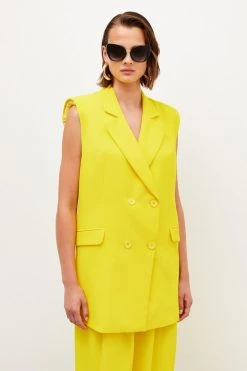 Karen Millen Soft Twill Sleeveless Tux Jacket -Karen Millen shop yellow soft twill sleeveless tux jacket 1 1