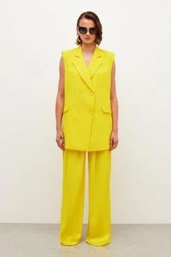 Karen Millen Soft Twill Sleeveless Tux Jacket -Karen Millen shop yellow soft twill sleeveless tux jacket 1 2