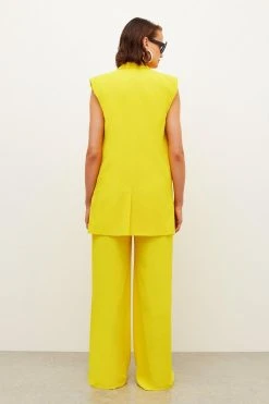 Karen Millen Soft Twill Sleeveless Tux Jacket -Karen Millen shop yellow soft twill sleeveless tux jacket 1 3