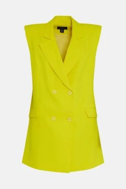 Karen Millen Soft Twill Sleeveless Tux Jacket -Karen Millen shop yellow soft twill sleeveless tux jacket 1 5