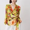 Karen Millen Summer Botanical Wrap Top 2 Karen Millen Summer Botanical Wrap Top -Karen Millen shop yellow summer botanical wrap top