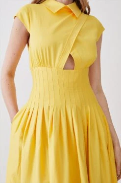 Karen Millen Tall Polished Cotton Wrap Detail Full Skirt Midaxi -Karen Millen shop yellow tall polished cotton wrap detail full skirt midaxi 1 2
