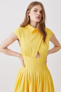 Karen Millen Tall Polished Cotton Wrap Detail Full Skirt Midaxi -Karen Millen shop yellow tall polished cotton wrap detail full skirt midaxi 1 4