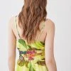 Karen Millen Tropical Orchid Strappy Shirred Woven Top -Karen Millen shop yellow tropical orchid strappy shirred woven top