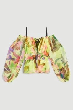 Karen Millen Tropical Orchid Woven Bardot Top