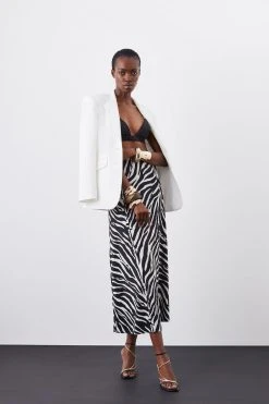 Karen Millen Zebra Printed Jersey Maxi Skirt