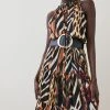 Karen Millen Animal Shirred Halter Woven Maxi Dress