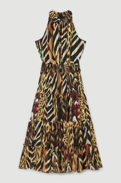 Karen Millen Animal Shirred Halter Woven Maxi Dress 9 Karen Millen Animal Shirred Halter Woven Maxi Dress -Karen Millen shop animal shirred halter woven maxi dress 2