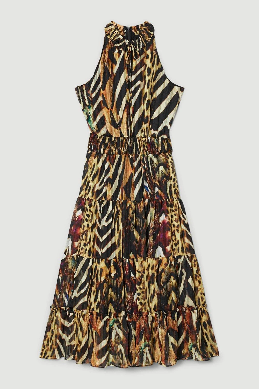 Karen Millen Animal Shirred Halter Woven Maxi Dress 5 Karen Millen Animal Shirred Halter Woven Maxi Dress - Image 3