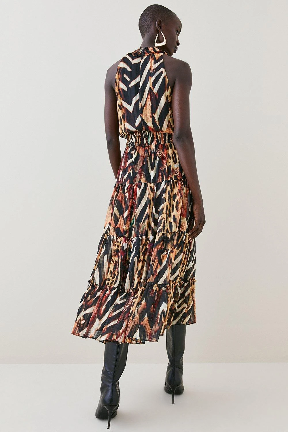 Karen Millen Animal Shirred Halter Woven Maxi Dress 6 Karen Millen Animal Shirred Halter Woven Maxi Dress - Image 4