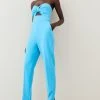 Karen Millen Compact Stretch Bow Bodice Slim Leg Jumpsuit -Karen Millen shop aqua compact stretch bow bodice slim leg jumpsuit