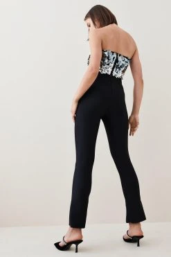 Karen Millen Bandage Knit Split Hem Trousers -Karen Millen shop black bandage knit split hem trousers 3