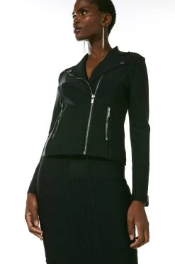 Karen Millen Bandage Knit Zip Pocket Biker Jacket