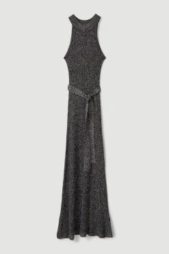 Karen Millen Belted Open Stitch Luxe Shimmer Knit Maxi Dress -Karen Millen shop black belted open stitch luxe shimmer knit maxi dress 2