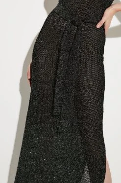 Karen Millen Belted Open Stitch Luxe Shimmer Knit Maxi Dress -Karen Millen shop black belted open stitch luxe shimmer knit maxi dress 5