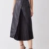 Karen Millen Belted Pleat Detail Leather Midi Skirt -Karen Millen shop black belted pleat detail leather midi skirt