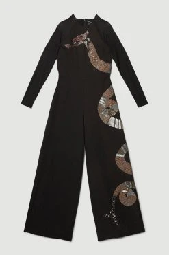 Karen Millen British Museum Serpent Embellished Jumpsuit -Karen Millen shop black british museum serpent embellished jumpsuit 3