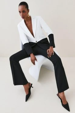 Karen Millen Compact Crepe Kickflare Trouser -Karen Millen shop black compact crepe kickflare trouser 1 4