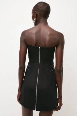 Karen Millen Compact Stretch Corset Bustier Mini Dress -Karen Millen shop black compact stretch corset bustier mini dress 2