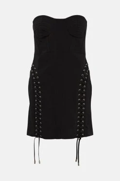 Karen Millen Compact Stretch Corset Bustier Mini Dress -Karen Millen shop black compact stretch corset bustier mini dress 3