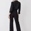 Karen Millen Compact Stretch Eyelet Detail Trouser -Karen Millen shop black compact stretch eyelet detail trouser