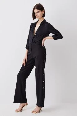 Karen Millen Compact Stretch Eyelet Detail Trouser -Karen Millen shop black compact stretch eyelet detail trouser 2