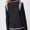 Karen Millen Compact Stretch Tipped Detail Single Breasted Blazer -Karen Millen shop black compact stretch tipped detail single breasted blazer