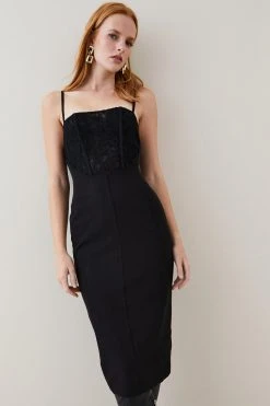 Karen Millen Corded Lace Figure Form Woven Corset Dress -Karen Millen shop black corded lace figure form woven corset dress 3