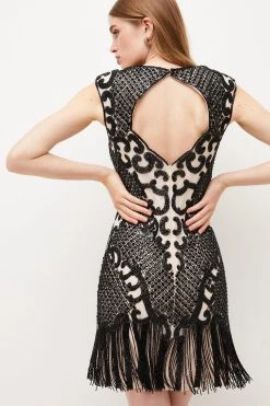 Karen Millen Crystal Embellished Strappy Mini Dress -Karen Millen shop black crystal embellished strappy mini dress 4