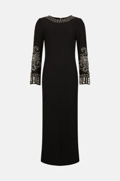 Karen Millen Embellished Detail Figure Form Crepe Midaxi Dress