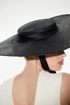 Karen Millen Emily-London Statement Boater -Karen Millen shop black emily london statement boater 3