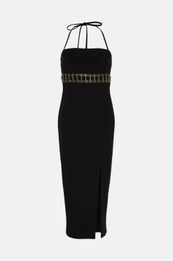 Karen Millen Eyelet Chain Trim Column Maxi Dress -Karen Millen shop black eyelet chain trim column maxi dress 1 3
